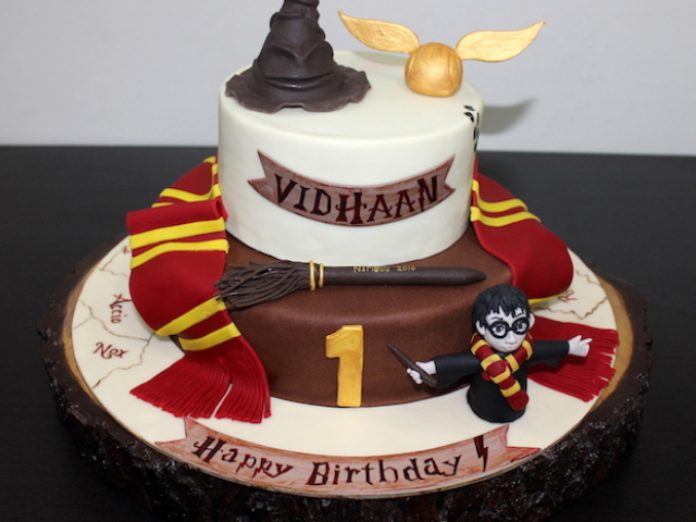 Harry Potter theme 2 tier customized fondant cake for 1st birthday in Pune