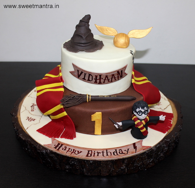 Harry Potter theme 2 tier customized fondant cake for 1st birthday in Pune