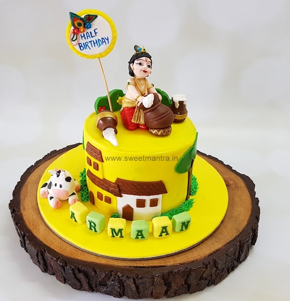 Lord Krishna theme customized cake for boy's half year birthday in Pune