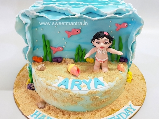 Moana theme customized fondant cake for girl's 2nd birthday in Pune