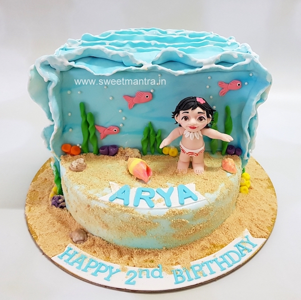 Moana theme customized fondant cake for girl's 2nd birthday in Pune
