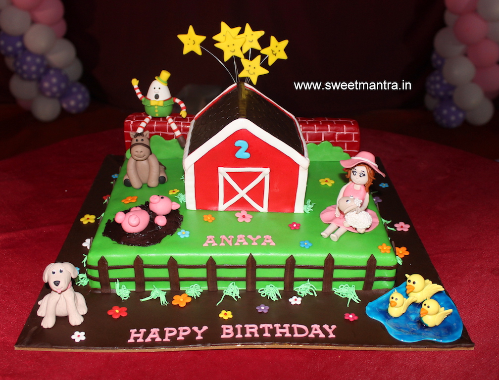 Nursery Rhymes theme 2 layer customized fondant birthday cake in Pune