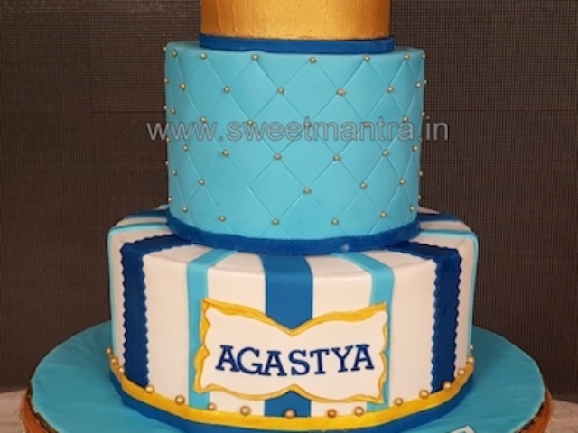 Prince theme customized 2 layer fondant cake for boy's 1st birthday in Pune