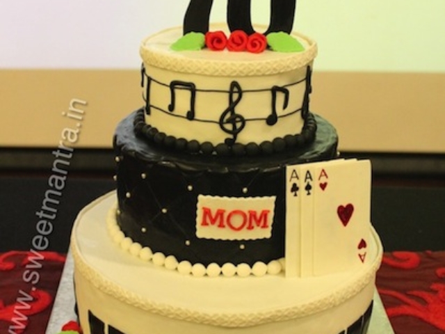 Music and Cards theme 3 tier cake for mom's 70th birthday in Pune
