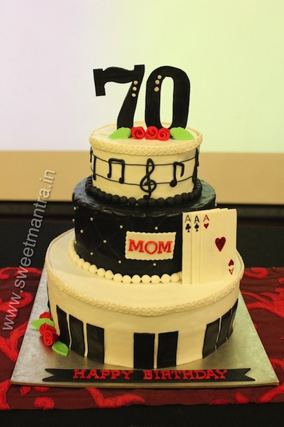 Music and Cards theme 3 tier cake for mom's 70th birthday in Pune