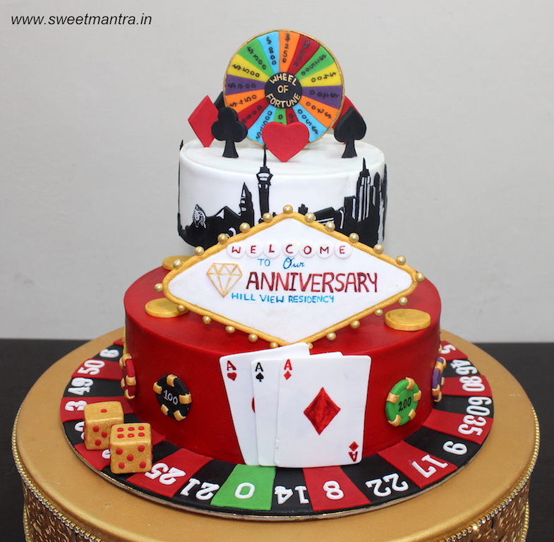 Las Vegas theme 2 tier customized cake for 60th anniversary in Pune