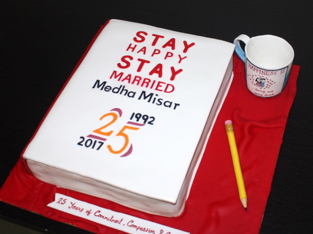 Book shaped 3D designer cake for parents 25th anniversary in Pune