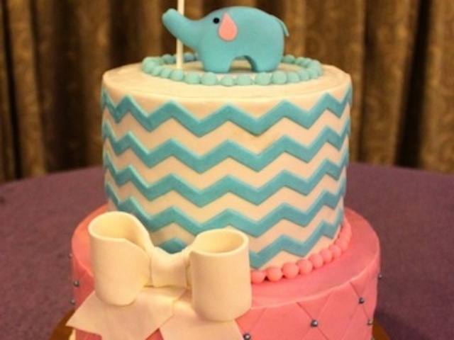 Baby Shower theme customized 2 layer fondant cake in Pune