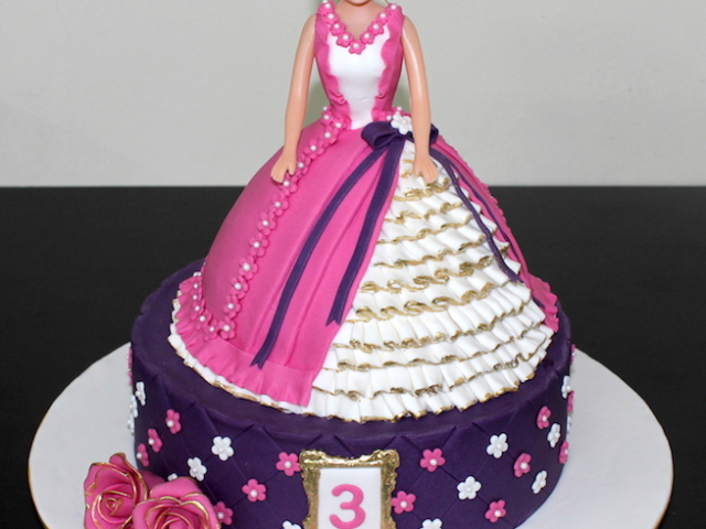 Barbie theme 2 layer customized fondant cake for girl's 3rd birthday in Pune