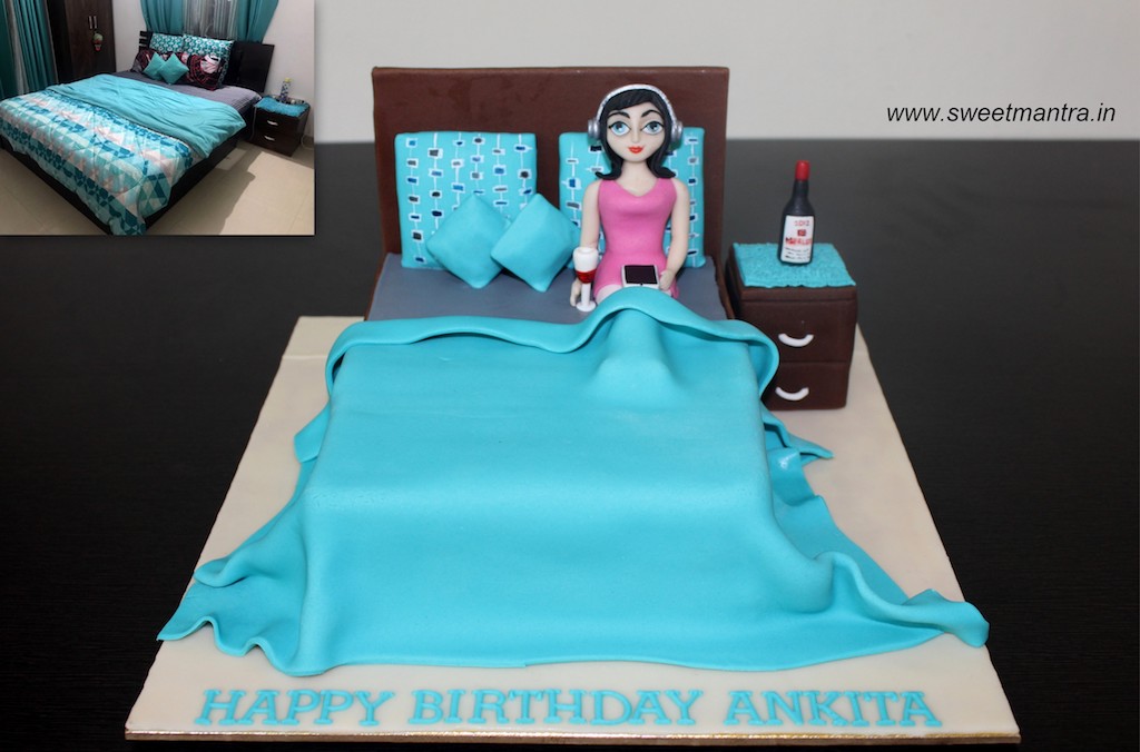 Neat Bed shaped customized 3D cake for wifes birthday in Pune
