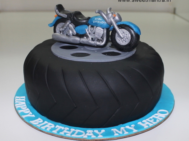 Royal Enfield bike theme 3D fondant birthday cake in Pune