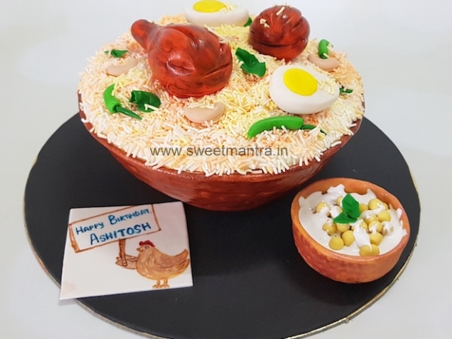 Chicken Biryani in bowl shaped customized fondant cake in Pune
