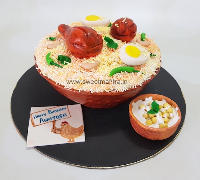 Chicken Biryani in bowl shaped customized fondant cake in Pune