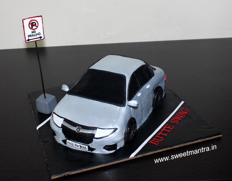 Silver Honda City car shaped 3D cake for adult in Pune