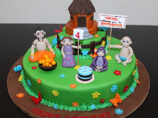 Chota Bhim theme 2 layer customized fondant cake in Pune