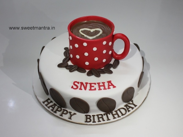 Coffee mug theme customized fondant birthday cake in Pune