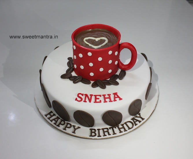 Coffee mug theme customized fondant birthday cake in Pune