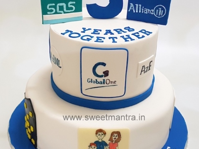 2 tier customized cake for Corporate companys 5th anniversary in Pune