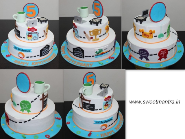 Corporate IT companys customized 2 tier anniversary cake in Pune