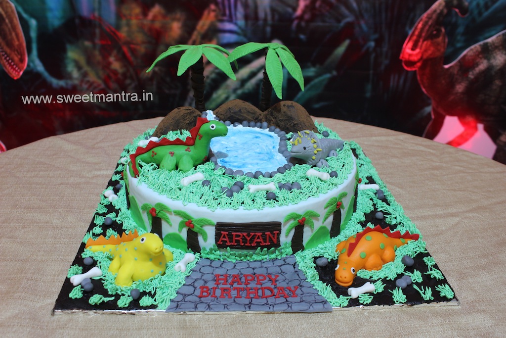 Dinosaur theme fondant cake for kids 1st birthday in Pune