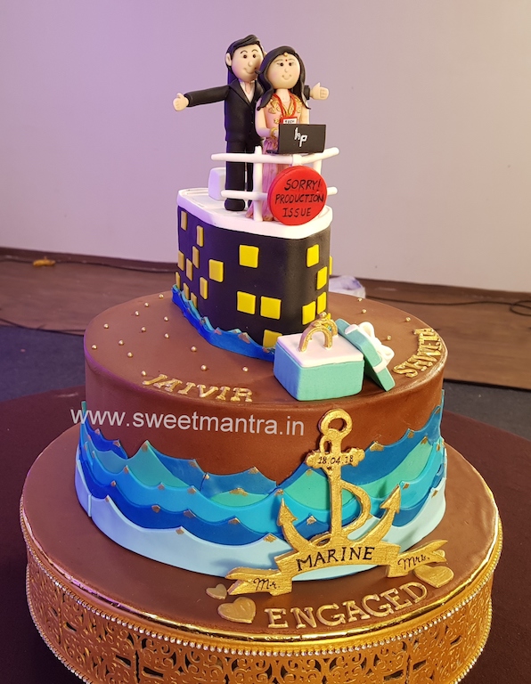 Marine and IT theme customized Ring Ceremony cake in Pune