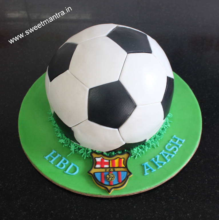 Barcelona FCB Football shaped designer 3D cake in Pune