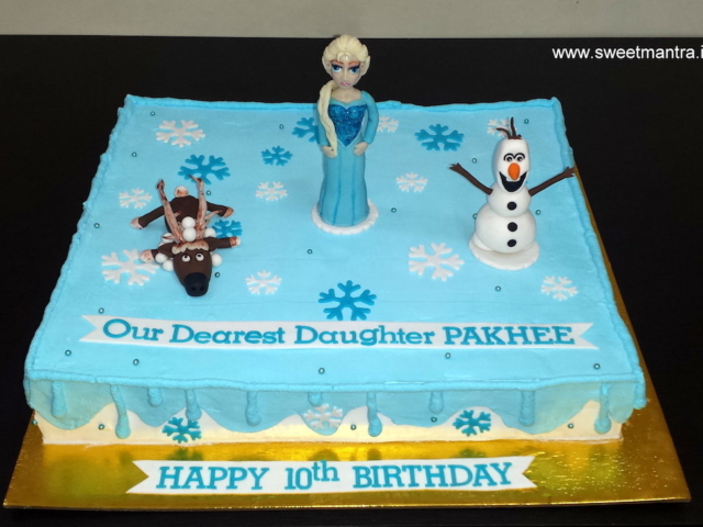 Frozen Elsa theme fresh cream sheet cake with 3D edible Elsa, Olaf in Pune