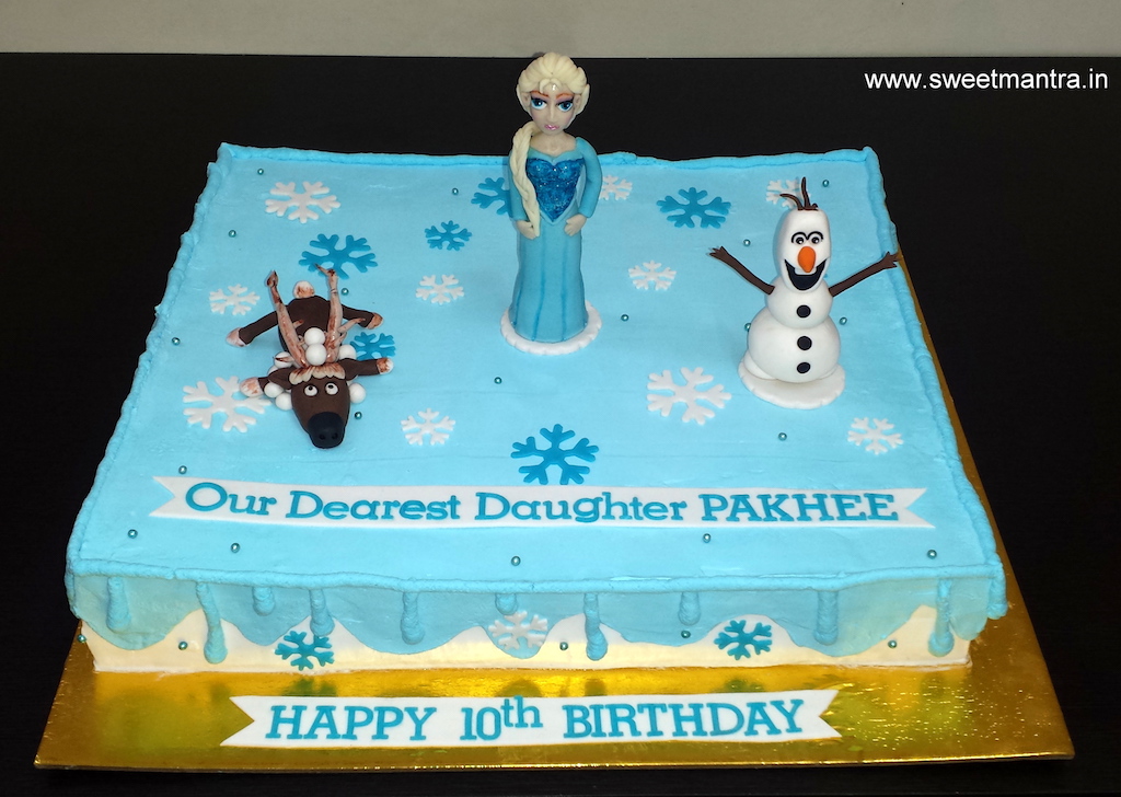 Frozen Elsa theme fresh cream sheet cake with 3D edible Elsa, Olaf in Pune