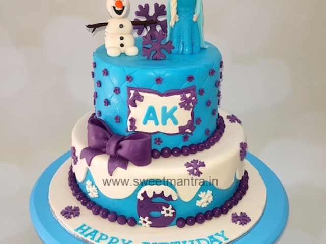 Frozen Elsa theme 2 tier fondant cake for girl's birthday in Pune