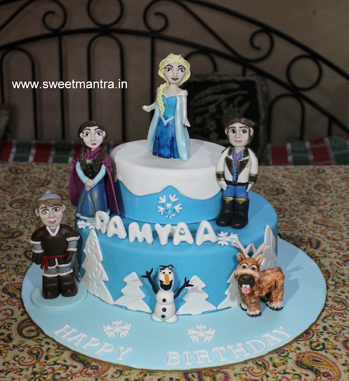 Frozen Elsa theme 2 layer customized fondant cake for birthday in Pune