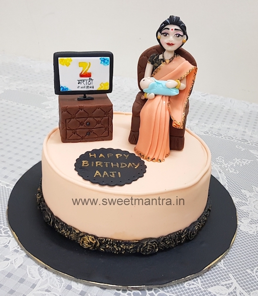 Customized designer cake for Grandma, Aajis birthday in Pune