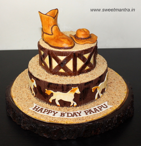 Horse riding theme customized 2 layer cake in Pune