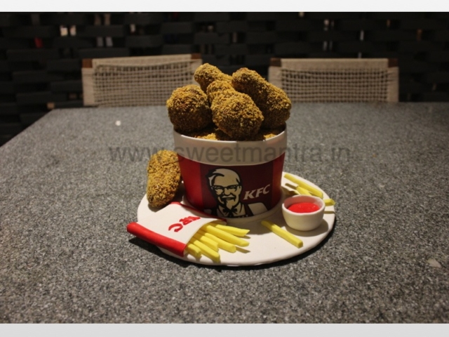 KFC chicken wings bucket shaped 3D fondant cake in Pune