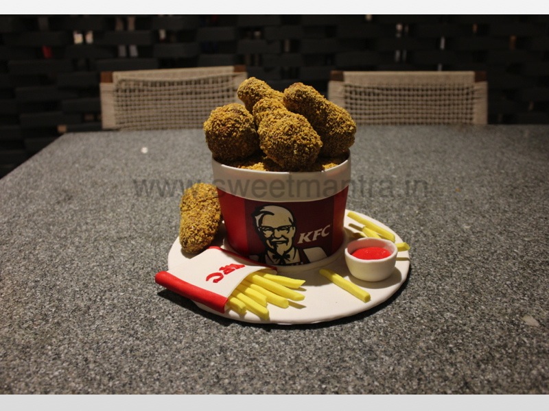 KFC chicken wings bucket shaped 3D fondant cake in Pune