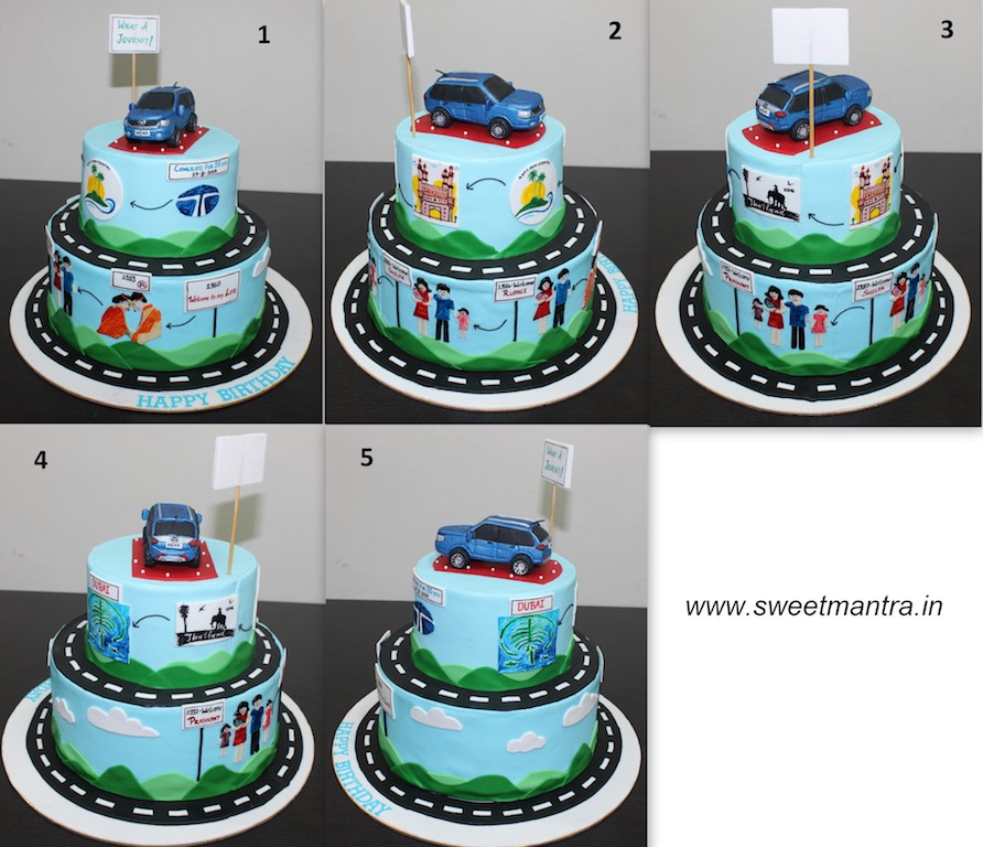 Life journey, road of life theme customized 2 layer cake in Pune