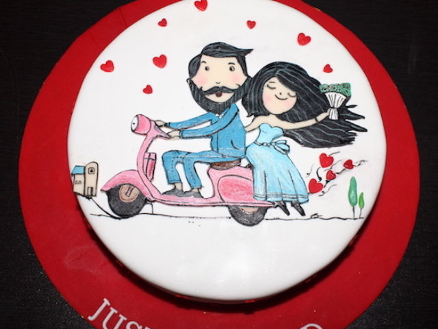Love theme customized cake for newly married couple in Pune