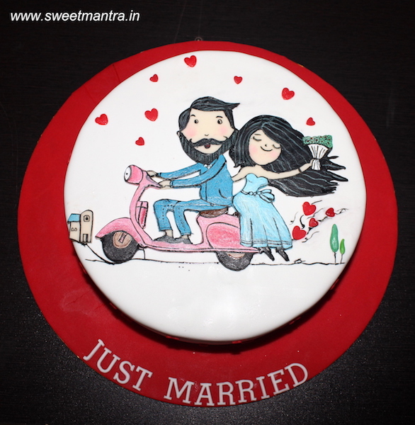 Love theme customized cake for newly married couple in Pune