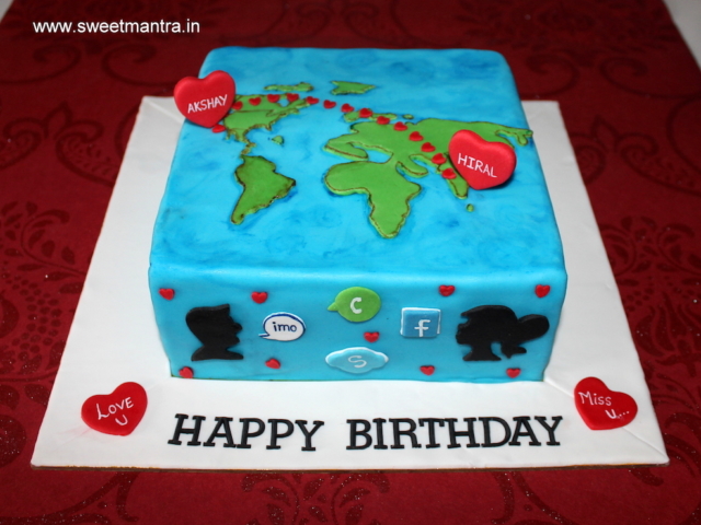 Long distance love from US to India theme cake in Pune
