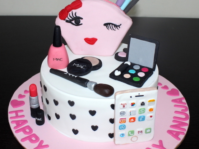 Makeup theme customized cake for wifes birthday in Pune