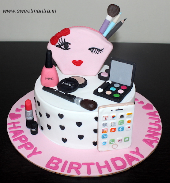 Makeup theme customized cake for wifes birthday in Pune