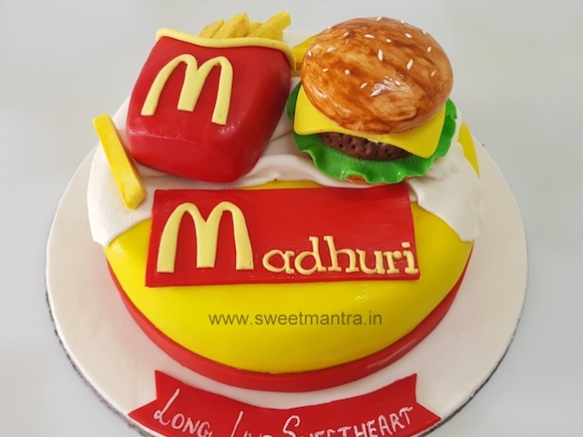 Mcdonalds fast food burger theme customized cake in Pune