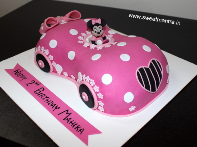 Minnie Mouse Car shape theme 3D cake for girl’s birthday in Pune