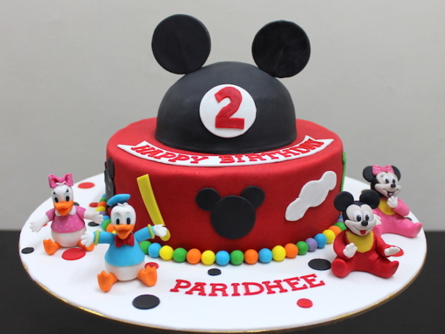Mickey and friends theme fondant cake for 2nd birthday in Pune
