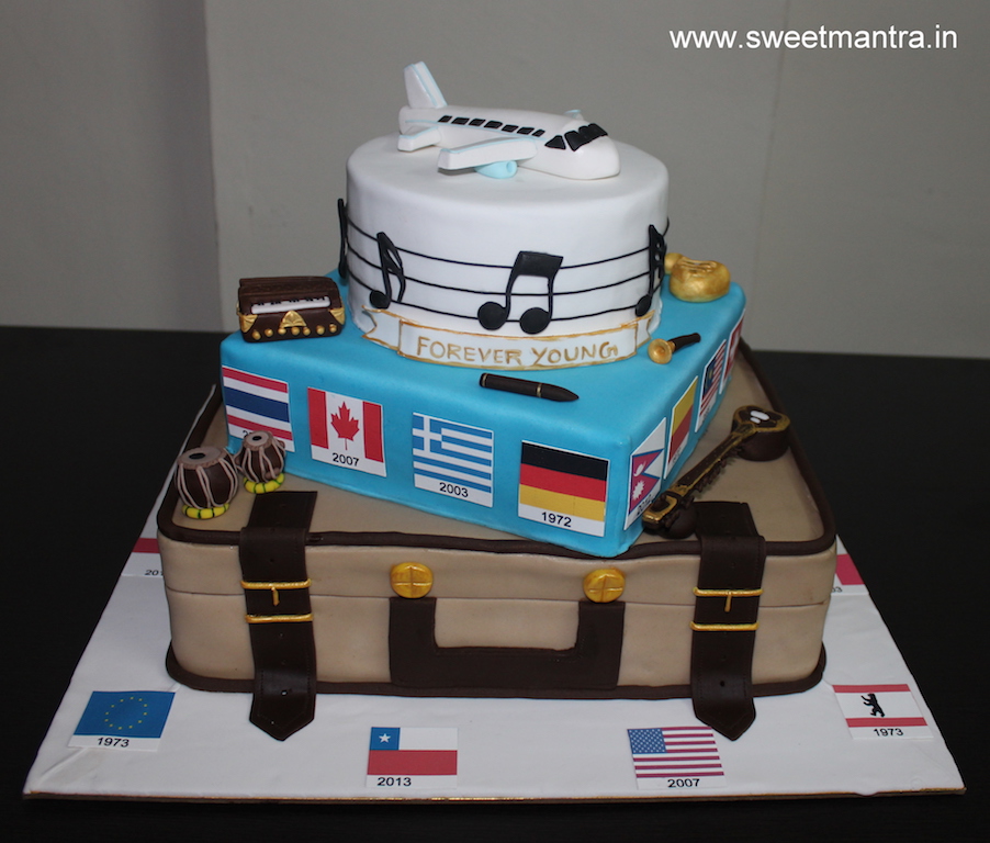 Travel, Classical Music theme customized cake for dad's 75th birthday in Pune