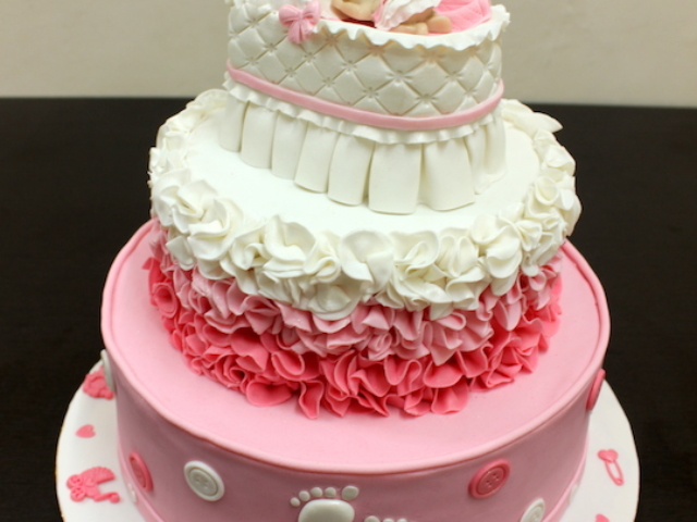 Naming Ceremony theme 2 tier fondant cake for baby girl in Pune