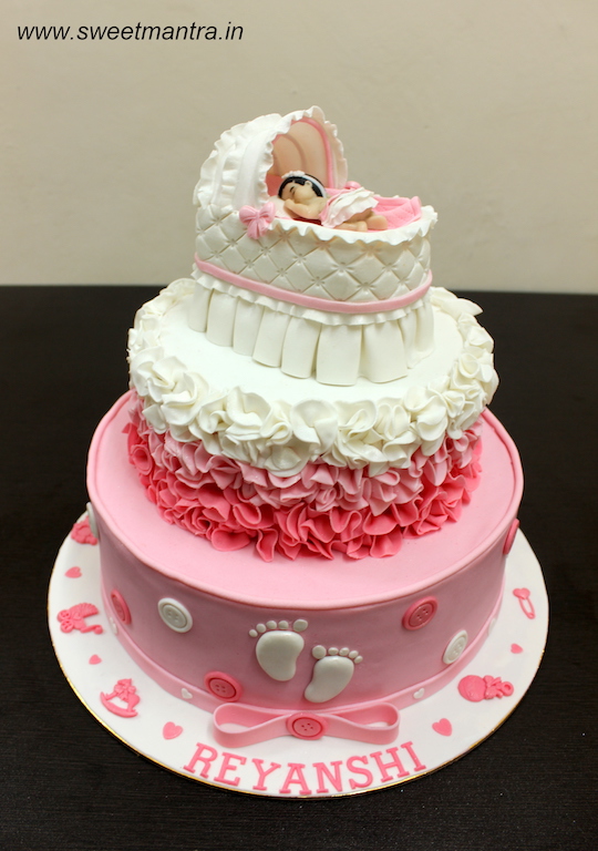 Naming Ceremony theme 2 tier fondant cake for baby girl in Pune