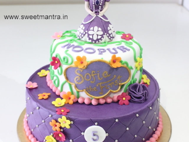 Princess Sofia theme 2 tier customized fondant cake for birthday in Pune