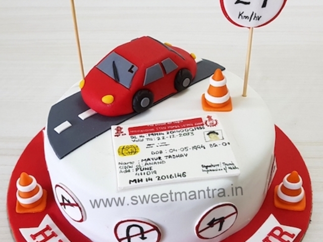 Driving license theme cake for RTO officer in Pune