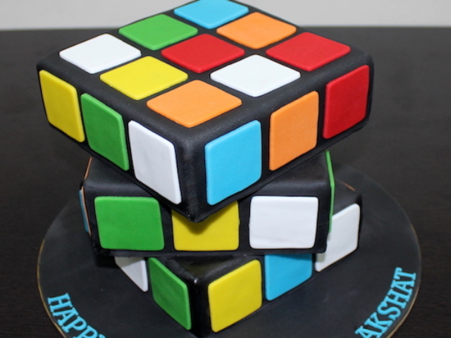 Rubik's cube puzzle shaped 3D designer fondant cake in Pune