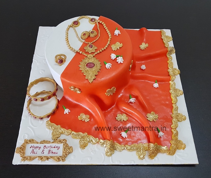 Saree and jewellery theme customized cake for moms birthday in Pune